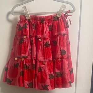 Pink Chicken Red Tiered Skirt with Leaf Motif